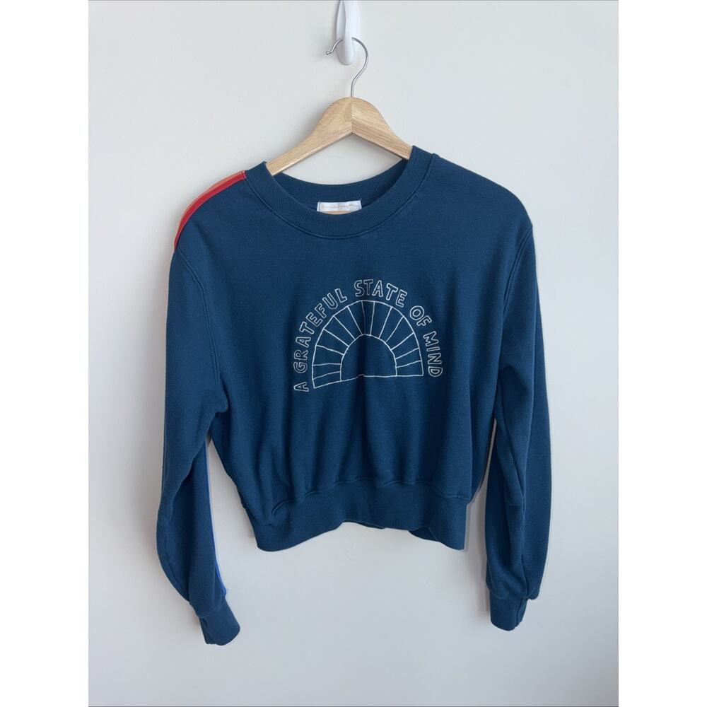 $98 Spiritual Gangster Brand Grateful Blue Rainbow Crop Crew Sweatshirt Medium